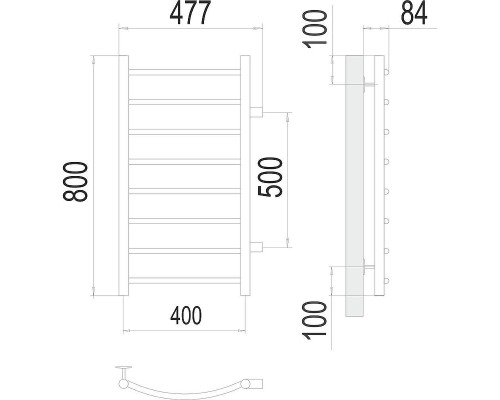 Водяной полотенцесушитель Terminus Классик П8 400х800 бп500 4670078530233 цвет Хром, боковое подключение, G 1" НР