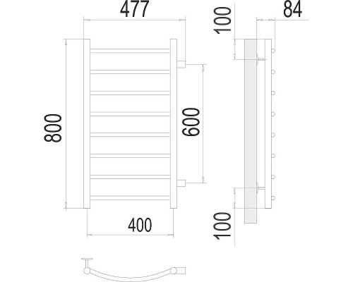 Водяной полотенцесушитель Terminus Классик П8 400х800 бп600 4670078530240 цвет Хром, боковое подключение, G 1" НР