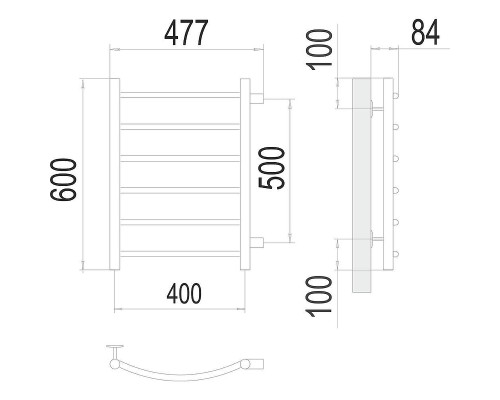 Водяной полотенцесушитель Terminus Классик П6 400х600 бп500 4670078530196 цвет Хром, боковое подключение, G 1" НР