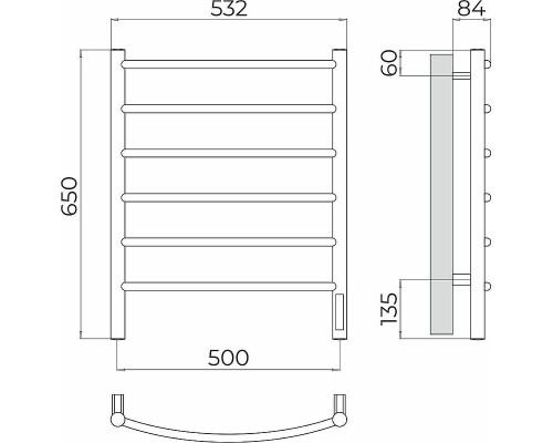 Электрический полотенцесушитель Terminus Классик П6 500х650 4670078531322 цвет Хром