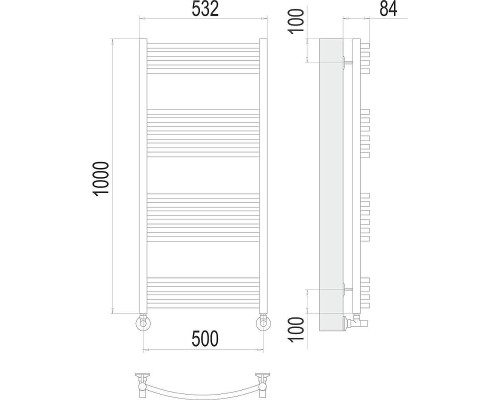 Водяной полотенцесушитель Terminus Классик П22 500x1200 4670078529619 цвет Хром, нижнее подключение, G 1/2" ВР, с угловым соединением