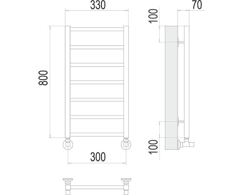 Водяной полотенцесушитель Terminus Контур П7 300х800 4670078529633 цвет Хром, нижнее подключение, G 1/2" ВР, с угловым соединением