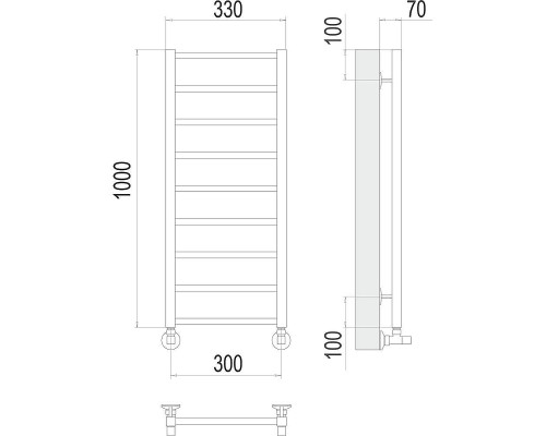 Водяной полотенцесушитель Terminus Контур П9 300х1000 4670078529664 цвет Хром, нижнее подключение, G 1/2" ВР, с угловым соединением