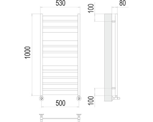 Водяной полотенцесушитель Terminus Латте П11 500х1000 4670078530707 цвет Хром, нижнее подключение, G 1/2" ВР, с комплектом вентилей
