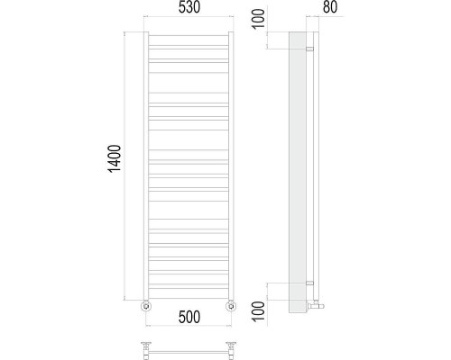 Водяной полотенцесушитель Terminus Латте П16 500х1400 4670078530721 цвет Хром, нижнее подключение, G 1/2" ВР, с комплектом вентилей