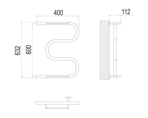 Водяной полотенцесушитель Terminus М-образный с/п (1) 600x400 4620768880377 с полкой цвет Хром, боковое подключение, G 1" НР