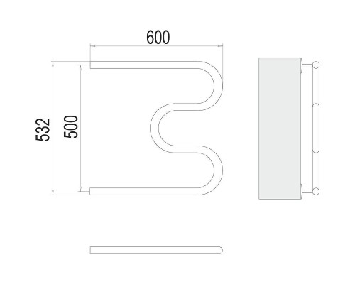 Водяной полотенцесушитель Terminus М-образный (1) 500х600 4620768881169 цвет Хром, боковое подключение, G 1" НР