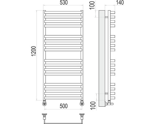 Водяной полотенцесушитель Terminus Рид П16 500х1200 4670078513458 цвет Хром, нижнее подключение, G 1/2" ВР, с комплектом вентилей