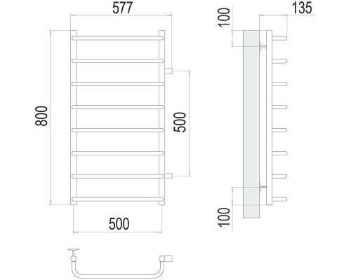 Водяной полотенцесушитель Terminus Стандарт П8 500х800 бп500 4670078530387 цвет Хром, боковое подключение, G 1" НР