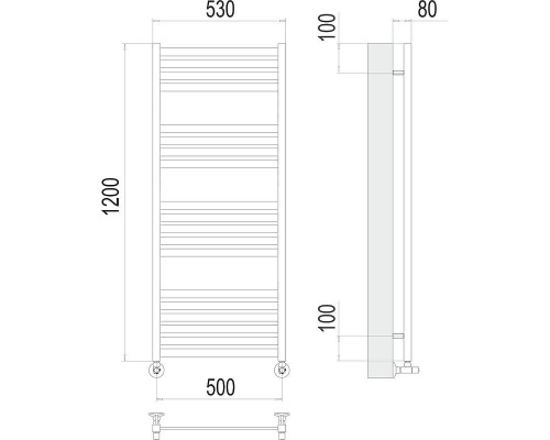 Водяной полотенцесушитель Terminus Тоскана П19 500х1200 4670078530882 цвет Хром, нижнее подключение, G 1/2" ВР, с комплектом вентилей