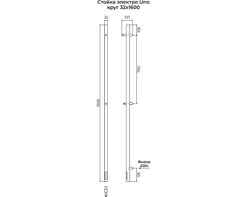 Электрический полотенцесушитель Terminus Уно 160 4670078575562 цвет Белый матовый