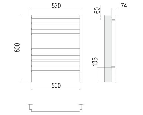 Электрический полотенцесушитель Terminus Ватикан П8 500х800 КС 9005 4670078527554 цвет Черный матовый