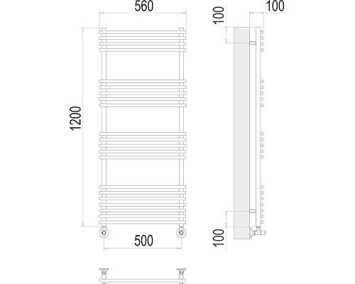 Водяной полотенцесушитель Terminus Ватра П21 500х1200 4670078530561 цвет Хром, нижнее подключение, G 1/2" ВР, с комплектом вентилей