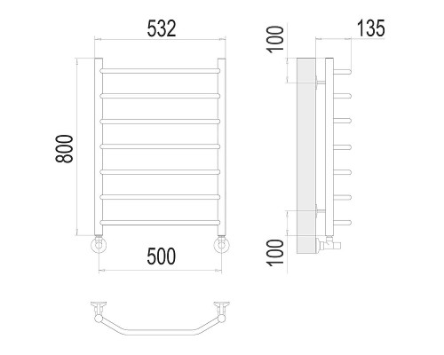 Водяной полотенцесушитель Terminus Виктория П8 500x800 4670078530134 цвет Хром, нижнее подключение, G 1/2" ВР