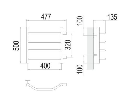 Водяной полотенцесушитель Terminus Виктория П4 400х500 бп320 4670078530042 цвет Хром, боковое подключение, G 1" НР
