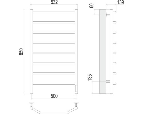 Электрический полотенцесушитель Terminus Виктория П8 500х850 4670078531216 цвет Хром