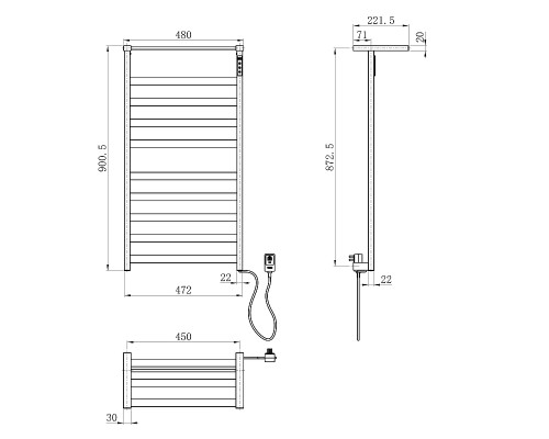 Электрический полотенцесушитель Wonzon & Woghand Frankfurt 48х90 WW-1029-GM с полкой цвет Темный графит
