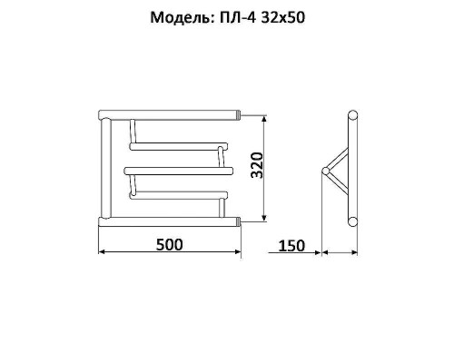 Водяной полотенцесушитель Ника Econ ПЛ-4 32/50 с полкой Хром