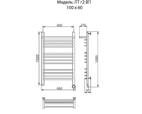 Электрический полотенцесушитель Ника Trapezium ЛТ (Г2) ВП 100/60 с полкой Хром
