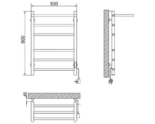 Электрический полотенцесушитель Ника WAY-2 60/50 с полкой Черный матовый