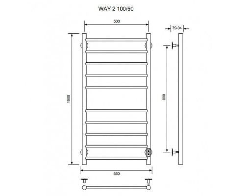 Электрический полотенцесушитель Ника Way-2 100/50 U Черный матовый