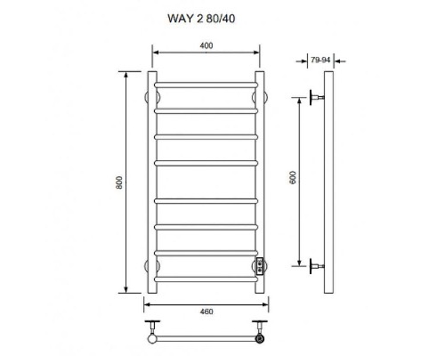 Электрический полотенцесушитель Ника Way-2 80/40 U Черный матовый