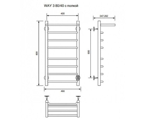 Электрический полотенцесушитель Ника Way-3 80/40 U с полкой Хром