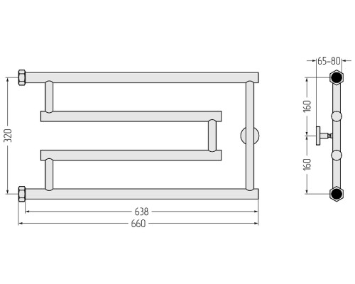 Водяной полотенцесушитель Сунержа High-Tech+ 32x65 05-4051-3265 цвет Состаренная бронза