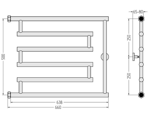 Водяной полотенцесушитель Сунержа High-Tech+ 50x65 071-4052-5065 цвет Сатин
