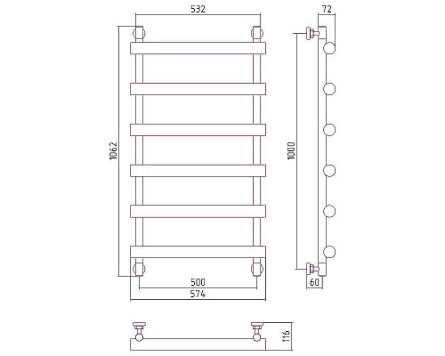Водяной полотенцесушитель Сунержа Атлант 1000x500 17-0226-1050 Черный