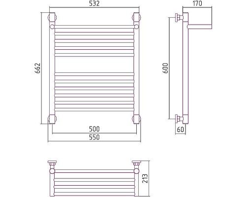 Водяной полотенцесушитель Сунержа Богема+ 600х500 00-0223-6050 с полкой Хром