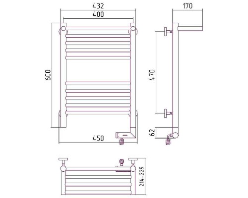 Электрический полотенцесушитель Сунержа Богема 2.0 600x400 R 00-5207-6040 с полкой Хром