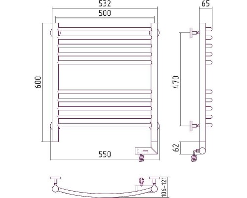 Электрический полотенцесушитель Сунержа Богема 2.0 600x500 R 00-5203-6050 Хром