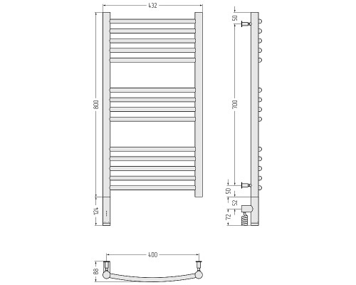 Электрический полотенцесушитель Сунержа Богема 3.0 выгнутая 80x40 30-5802-8040 цвет Матовый белый