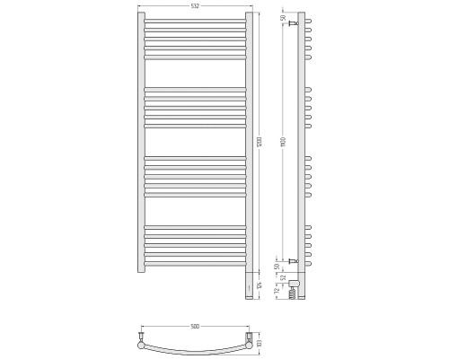 Электрический полотенцесушитель Сунержа Богема 3.0 выгнутая 120x50 30-5803-1250 цвет Матовый белый