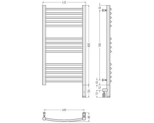 Электрический полотенцесушитель Сунержа Богема 3.0 выгнутая 80x40 31-5803-8040 цвет Матовый чёрный