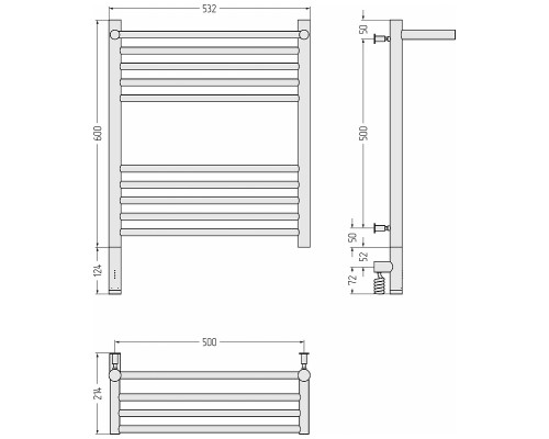 Электрический полотенцесушитель Сунержа Богема 3.0 с 1 полкой 60x50 31-5806-6050 цвет Матовый чёрный