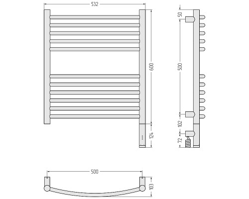 Электрический полотенцесушитель Сунержа Богема 3.1 выгнутая 60x50 020-6003-6050 цвет Шампань