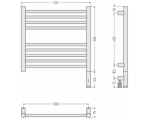 Электрический полотенцесушитель Сунержа Богема 3.1 прямая 50x50 15-6005-5050 цвет Тёмный титан муар