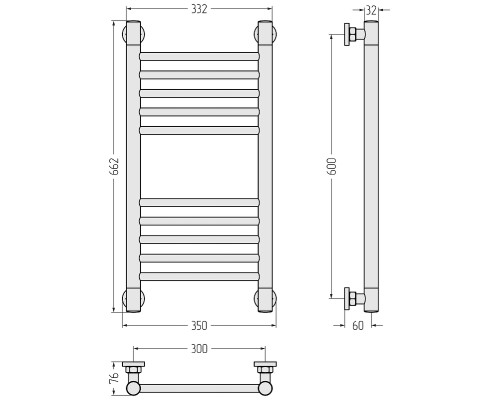 Водяной полотенцесушитель Сунержа Богема+ прямая 60x30 051-0220-6030 цвет Состаренная латунь