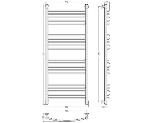 Водяной полотенцесушитель Сунержа Богема+ выгнутая 1200х500 30-0221-1250 Белый матовый