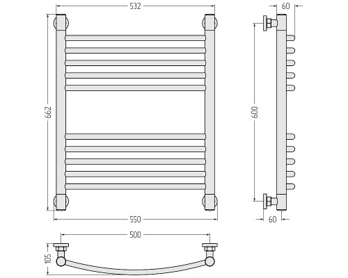 Водяной полотенцесушитель Сунержа Богема+ выгнутая 60x50 071-0221-6050 цвет Сатин