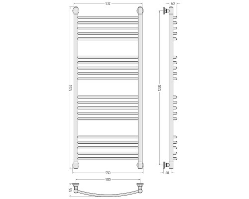 Водяной полотенцесушитель Сунержа Богема+ выгнутая 120x50 12-0221-1250 цвет Белый