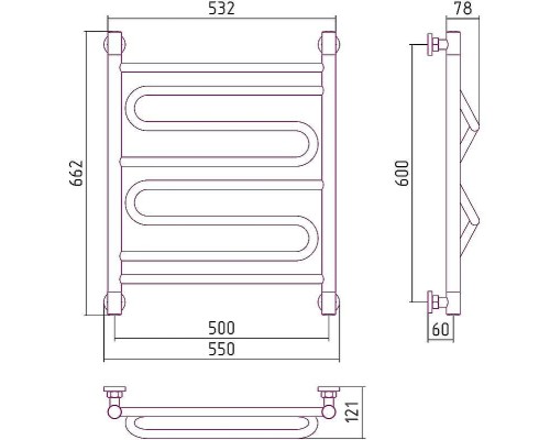 Водяной полотенцесушитель Сунержа Элегия+ 600х500 00-0205-6050 Хром