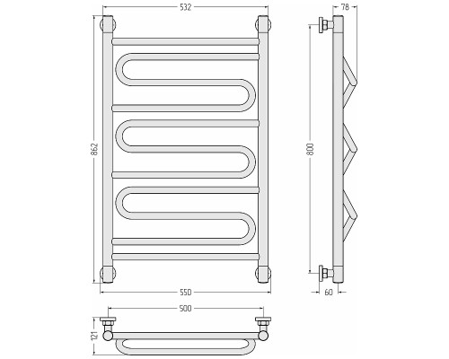 Водяной полотенцесушитель Сунержа Элегия+ 80x50 12-0205-8050 цвет Белый