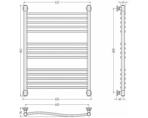 Водяной полотенцесушитель Сунержа Флюид+  80x60 032-0222-8060 цвет Матовое золото