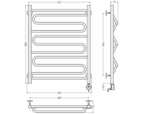 Электрический полотенцесушитель Сунержа Формат 22 80x60 00522-8060 Без покрытия