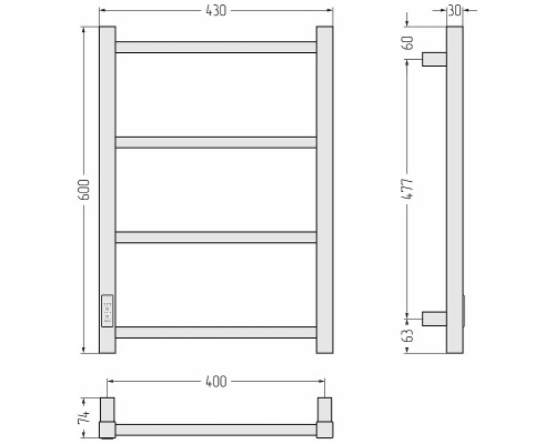 Электрический полотенцесушитель Сунержа Формат 26 60x40 17527-6040 цвет Чёрный
