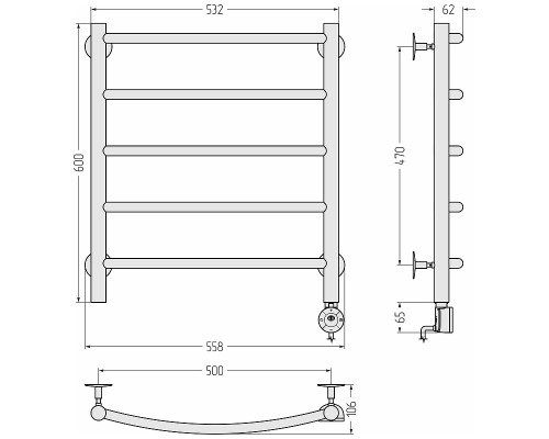 Электрический полотенцесушитель Сунержа Формат 12 60x50 30512-6050 цвет Матовый белый