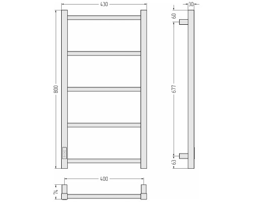 Электрический полотенцесушитель Сунержа Формат 26 80x40 31527-8040 цвет Матовый чёрный